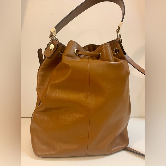 Trina Turk Drawstring Brown Leather Bag - Picture 3 of 10